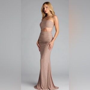 Windsor Glittering Backless Dress in Tan